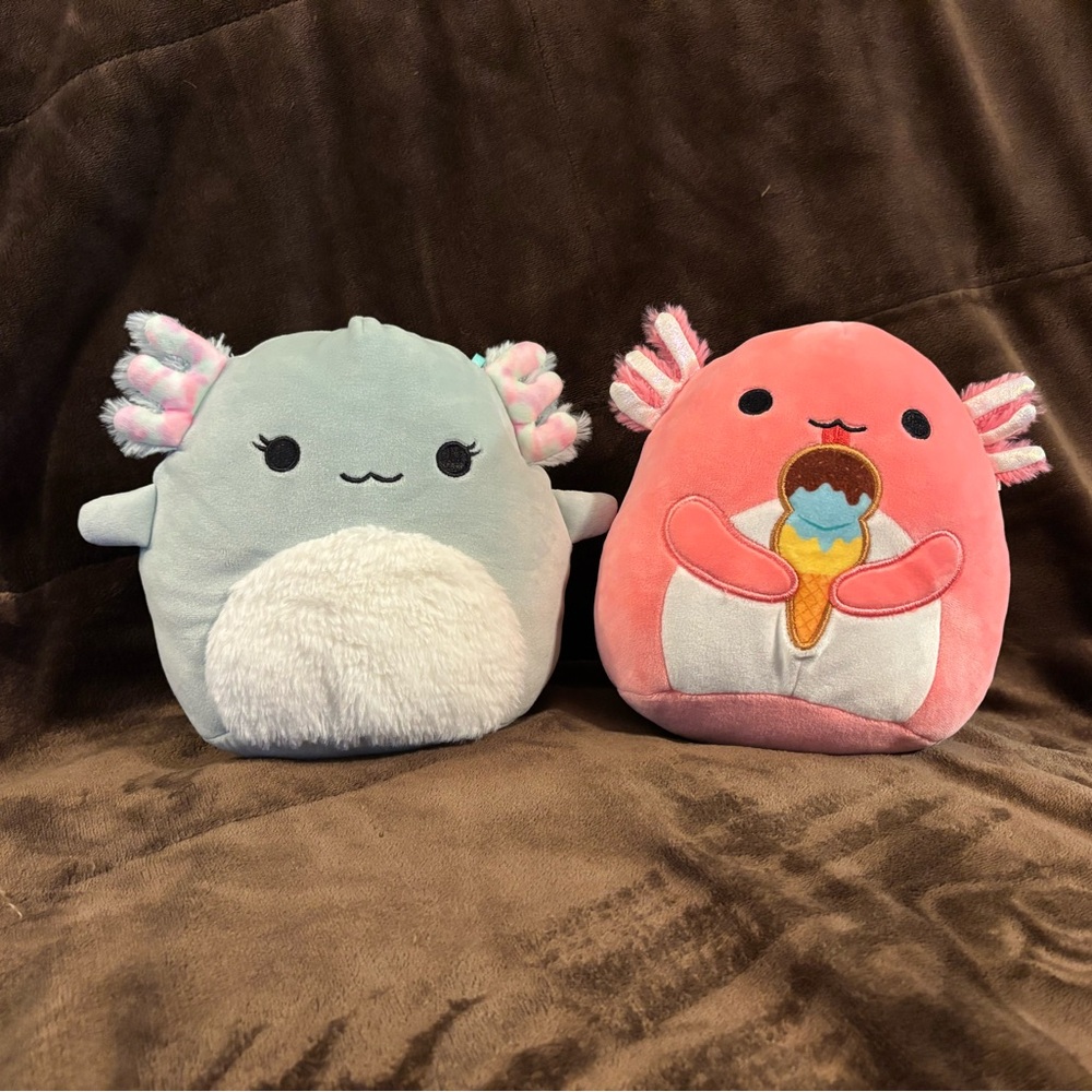 Squishmallows Blue and Pink Ice Cream Axolotl Stuffed Animals